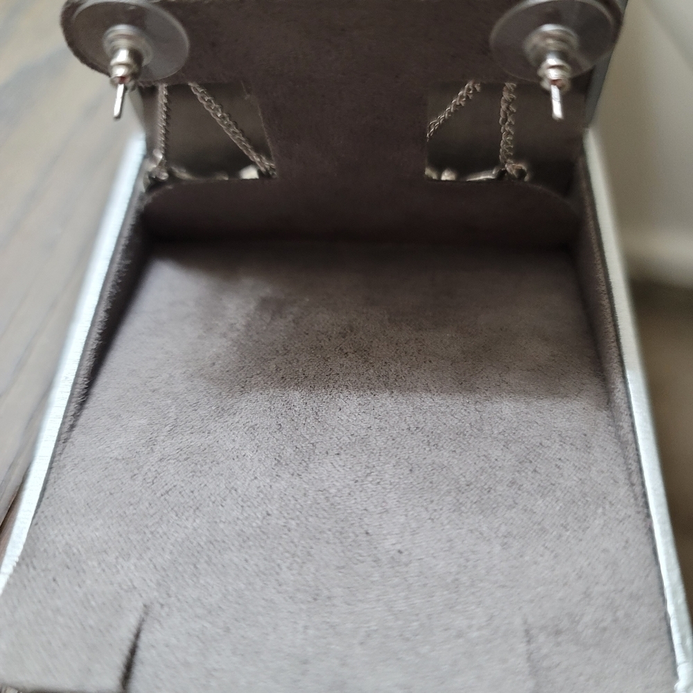 Crystal Ribbon Silver-Tone Dangling Earrings - Picture 2 of 2